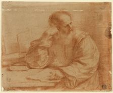 Bearded Man Seated at Table, 1650/59. Creator: Guercino