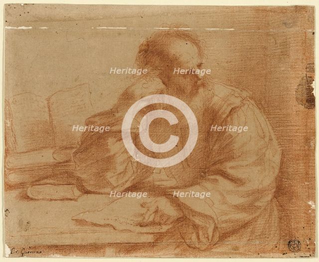 Bearded Man Seated at Table, 1650/59. Creator: Guercino.