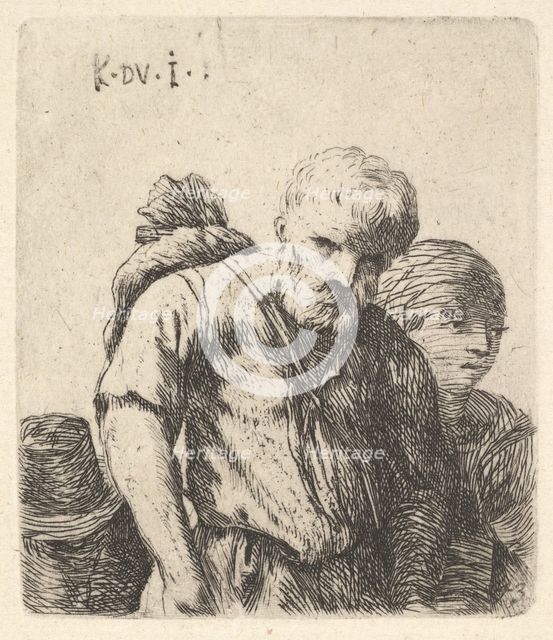 Bearded man shown in half-length with bundle slung over right shoulderblade, flanke..., ca. 1641-78. Creator: Karel Du Jardin.