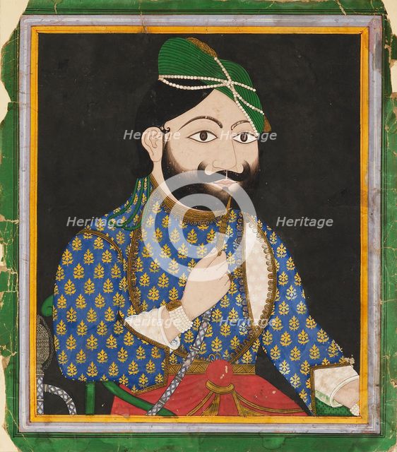 Bearded man wearing a green turban, 19th century. Artist: Unknown.