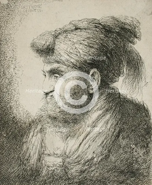 Bearded Man Wearing a Turban, between circa 1647 and circa 1651. Creator: Giovanni Benedetto Castiglione.