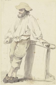 Bearded man with a flat hat, at a railing leaning, c1765-1769. Creator: Georg Melchior Kraus