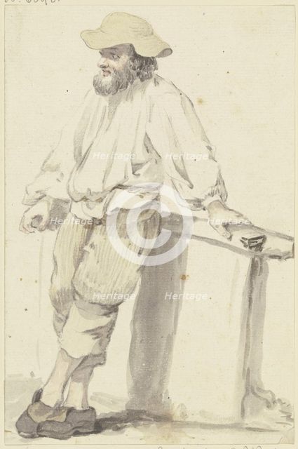 Bearded man with a flat hat, at a railing leaning, c1765-1769. Creator: Georg Melchior Kraus.
