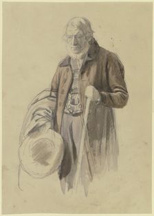 Bearded man with his hat and coat off, a staff in his left hand, c1830-1872. Creator: Jakob Becker