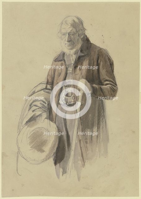 Bearded man with his hat and coat off, a staff in his left hand, c1830-1872. Creator: Jakob Becker.