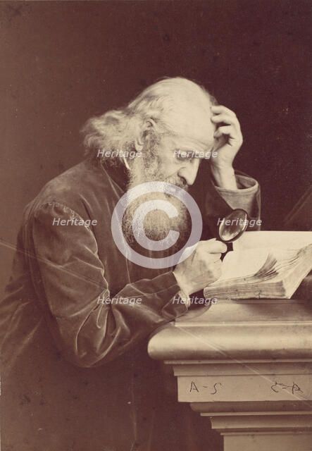 [Bearded Man with Magnifying Glass Examining a Manuscript], 1870s. Creator: Antoine-Samuel Adam-Salomon.