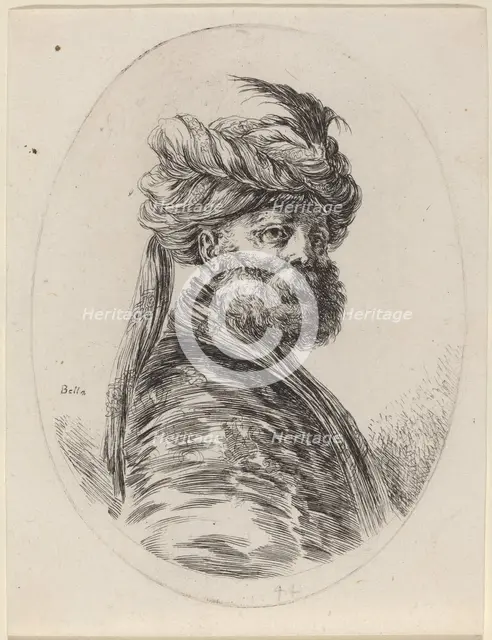 Bearded Moor in a Feathered Turban with a Veil, Turned to the Right, 1649/1650. Creator: Stefano della Bella.