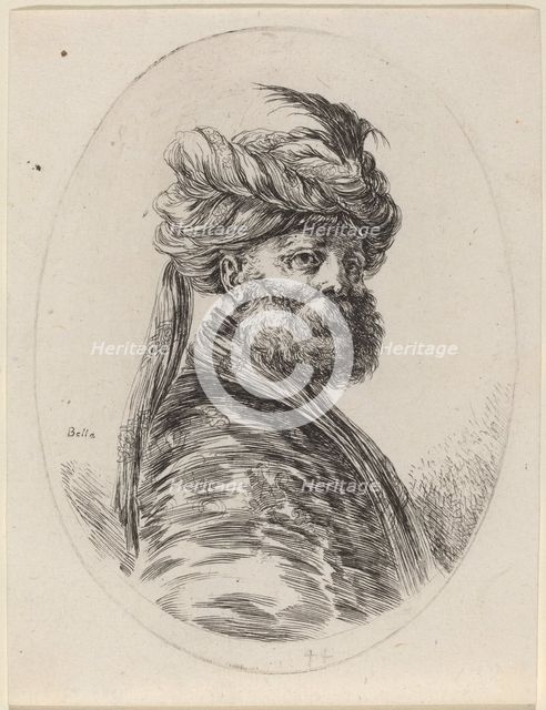 Bearded Moor in a Feathered Turban with a Veil, Turned to the Right, 1649/1650. Creator: Stefano della Bella.