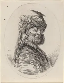 Bearded Moor in a Feathered Turban with a Veil, Turned to the Right, 1649/1650. Creator: Stefano della Bella