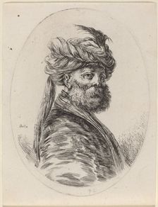 Bearded Moor in a Feathered Turban with a Veil, Turned to the Right, 1649/1650. Creator: Stefano della Bella
