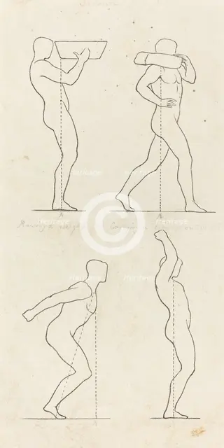 Bearing a Weight; Preparing to Jump, and Alighting, published 1829. Creator: George Scharf.
