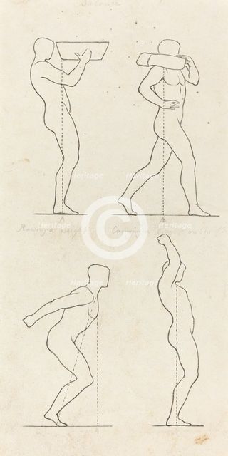 Bearing a Weight; Preparing to Jump, and Alighting, published 1829. Creator: George Scharf.