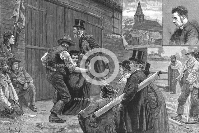 ''Beating the Bounderies; Bumping the Vicar against a Barn Door, Bisley, Woking Surrey'', 1888. Creator: Unknown.