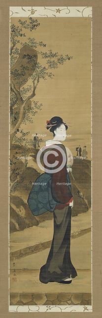 Beauty at the Mimeguri Shrine, Edo period, Bunka era c. 1804/18. Creator: Utagawa Toyohiro.