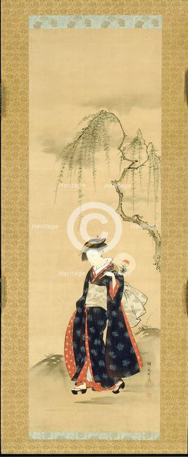 Beauty Beneath a Willow Tree, Edo period, c. 1780. Creator: Isoda Koryusai.