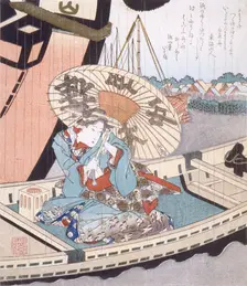 Beauty in a Boat during a Rainstorm, c1804. Creator: Totoya Hokkei