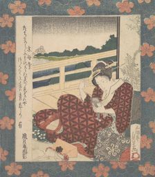 Beauty Looking at Her Image in a Mirror, ca. 1840. Creator: Utagawa Sadakage
