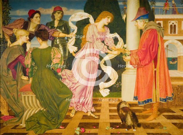 Beauty Receiving the White Rose from her Father, 1899.  Creator: Joseph Edward Southall.