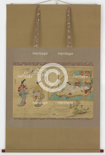 Beauty reclining as visitors approach, Edo period, late 17th-early 18th century. Creator: Tamura Suio.