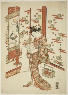 Beauty Reading a Letter, c. 1758. Creator: Ishikawa Toyonobu