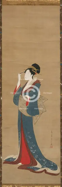 Beauty Replacing Her Hairpin, Edo period, 1798. Creator: Hosoda Eishi.