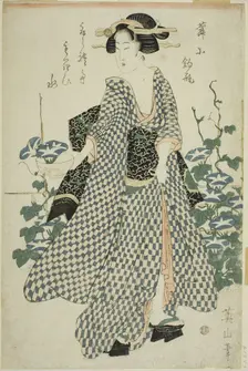 Beauty standing beside morning glories, Japan, c. 1814/17. Creator: Kikukawa Eizan