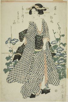 Beauty standing beside morning glories, Japan, c. 1814/17. Creator: Kikukawa Eizan