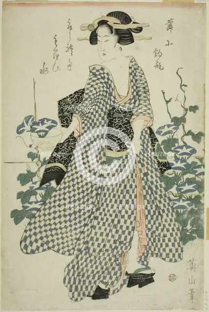 Beauty standing beside morning glories, Japan, c. 1814/17. Creator: Kikukawa Eizan.