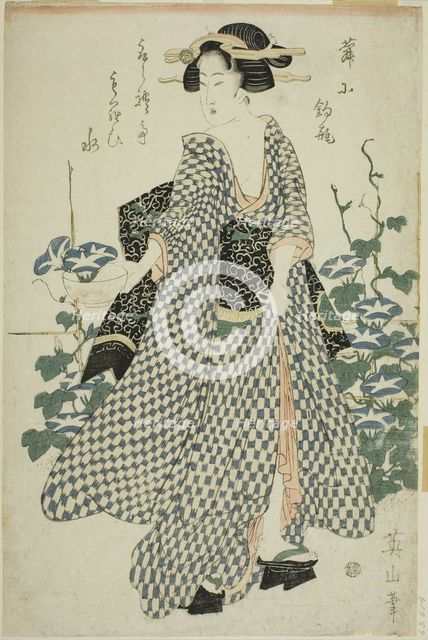 Beauty standing beside morning glories, Japan, c. 1814/17. Creator: Kikukawa Eizan.