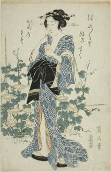 Beauty standing beside morning glories, Japan, c. 1814/17. Creator: Kikukawa Eizan