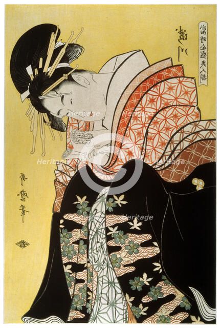 'Beauty Takigawa from the Tea-house Ogi', late 18th or early 19th century. Artist: Kitagawa Utamaro