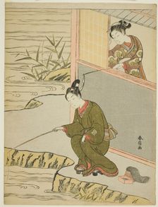 Beauty Teasing a Young Man Fshing, c. 1768. Creator: Suzuki Harunobu