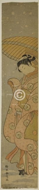 Beauty Under an Umbrella in the Snow, c. 1770. Creator: Suzuki Harunobu.