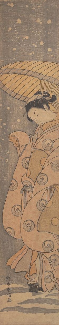 Beauty under an Umbrella in the Snow, ca. 1770., ca. 1770. Creator: Suzuki Harunobu