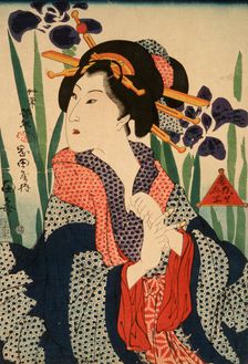 Beauty with Irises, 19th century. Creator: Tsukioka Yoshitoshi