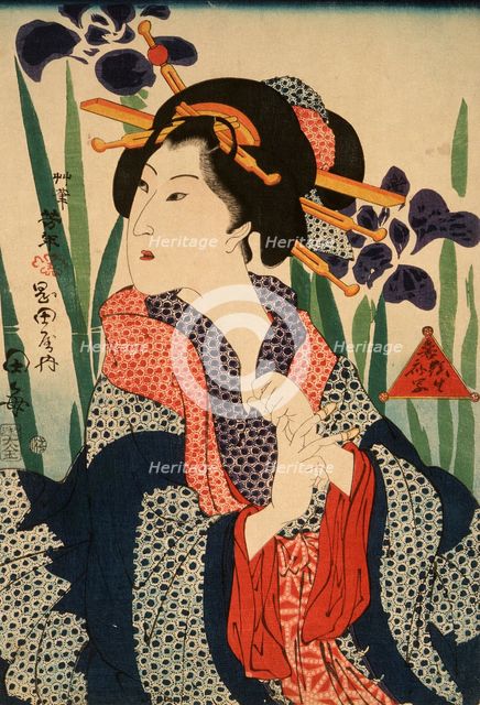 Beauty with Irises, 19th century. Creator: Tsukioka Yoshitoshi.