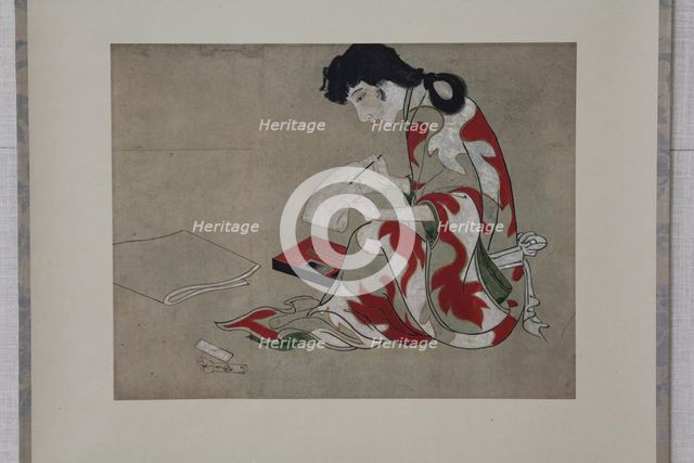 Beauty Writing a Letter (copy of a section of the Hikone Screen), 17th-18th century. Creator: Unknown.