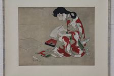 Beauty Writing a Letter (copy of a section of the Hikone Screen), 17th-18th century. Creator: Unknown