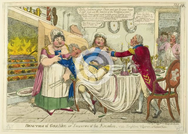 Beauties of Grease [altered to] Greece — or — Luxuries of the Kremlin. Vide Brighton Vagaries..., c. Creator: Isaac Robert Cruikshank.