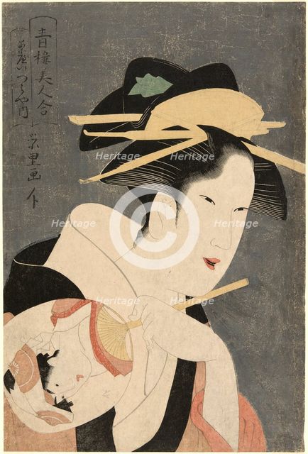 Beauties of the Pleasure Quarters...Hostess of the Izumiya Teahouse, late 18th-early 19th century. Creator: Rekisentei Eiri.