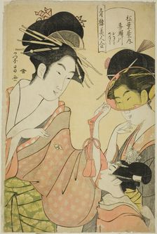 Beauties of the Pleasure Quarters (Seiro bijin awase): Kisegawa of the Matsubaya..., c. 1797. Creator: Hosoda Eishi