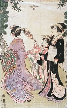 Beauties Playing Battledore and Shuttlecock, c1805. Creator: Utagawa Toyokuni I