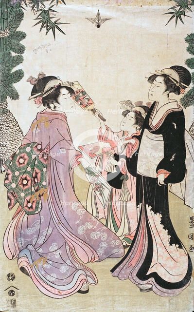 Beauties Playing Battledore and Shuttlecock, c1805. Creator: Utagawa Toyokuni I.