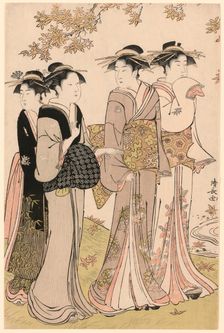 Beauties Under a Maple Tree, from the series "A Collection of Contemporary Beauties of...,c. 1784. Creator: Torii Kiyonaga