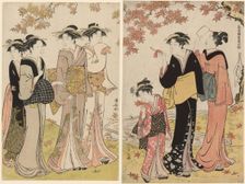 Beauties Under a Maple Tree, from the series "A Collection of Contemporary Beauties of..., c. 1784. Creator: Torii Kiyonaga