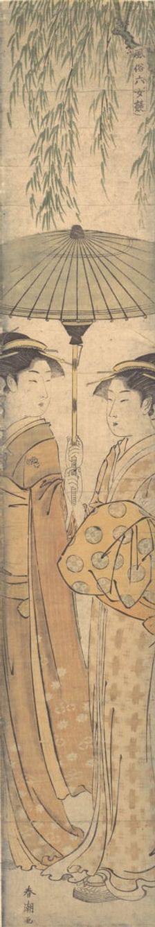 Beauties under an Umbrella, late 18th century. Creator: Shunsho