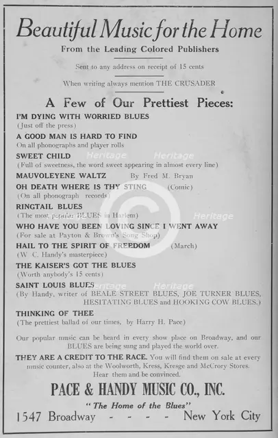 Beautiful music for the home from the leading Colored publishers; The Pace & Handy Music, 1918-1922. Creator: Unknown.