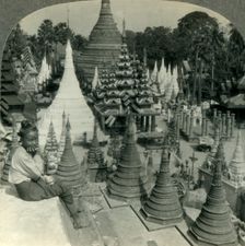 Beautiful and Varied Pagoda Shrines of Shwe Dagon, Rangoon, Burma c1930s. Creator: Unknown