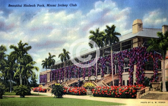 'Beautiful Hialeah Park, Miami Jockey Club', Florida, USA, 1940. Artist: GW Romer