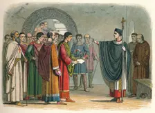 Becket forbids the Earl of Leicester to pass sentence on him 1162 (1864). Artist: James William Edmund Doyle
